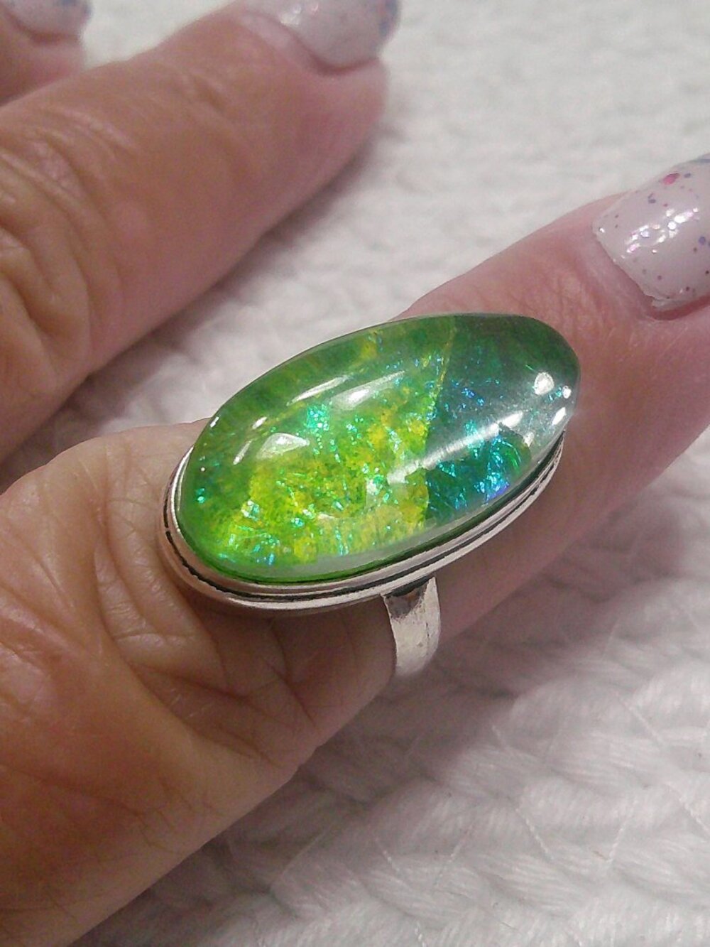 Gorgeous GREEN OPALITE Handmade Sterling 925 Ring Size 9.5 #124F